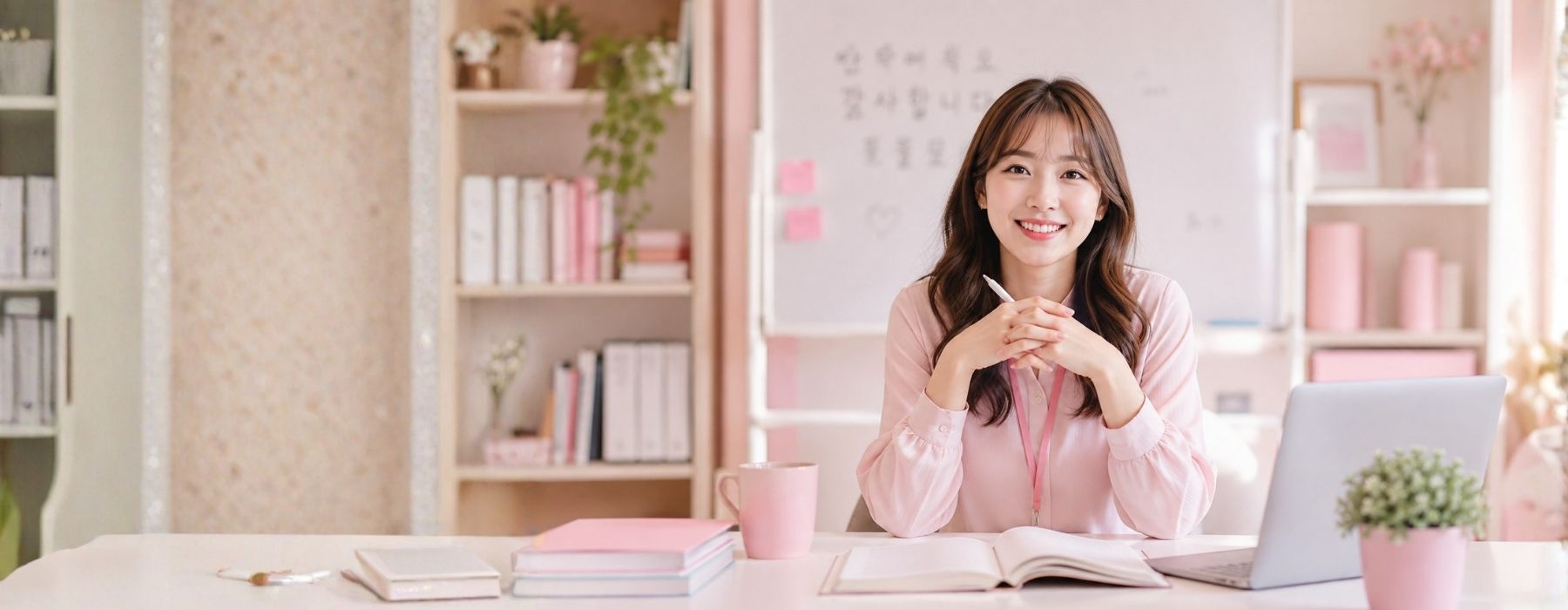 楽しく韓国語を学ぶ女性