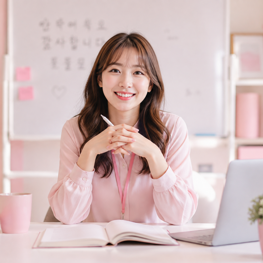 楽しく韓国語を学ぶ女性のイラスト